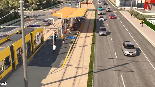 Artist impression of Gold Coast Light Rail Stage 3A route