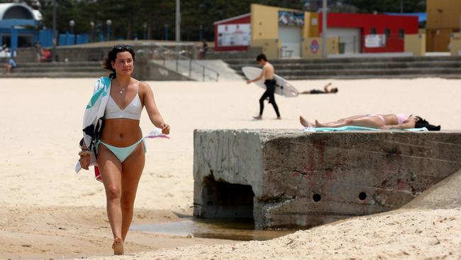 Sophie Sattler is a regular at Maroubra beach and saw the storm water drain taped off last week to prevent people swimming near the polluted water. Picture: Toby Zerna