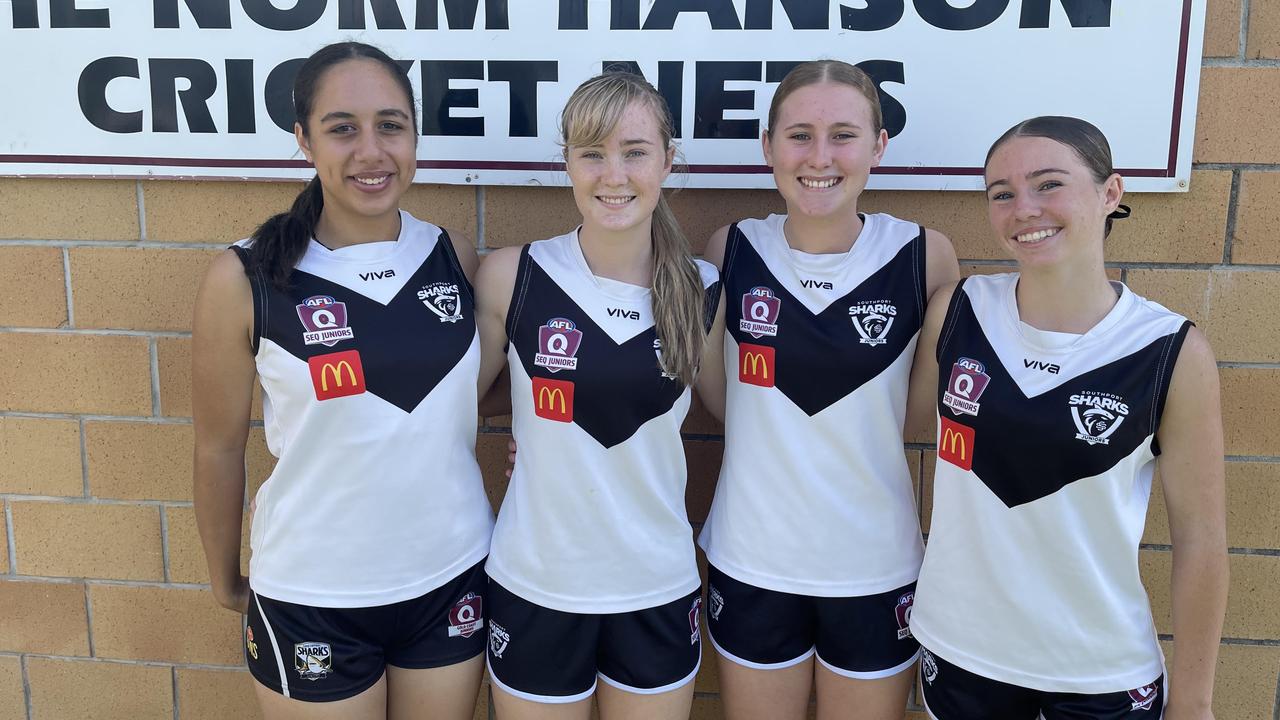 Sharks' Shyla Bauer, Jayda Crawford, Rhianna Ingram and Scarlett Featherstone.