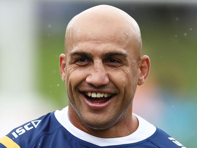 PENRITH, AUSTRALIA - MARCH 17: Blake Ferguson of the Eels prepares before the round one NRL match between the Penrith Panthers and the Parramatta Eels at Panthers Stadium on March 17, 2019 in Penrith, Australia. (Photo by Matt King/Getty Images)