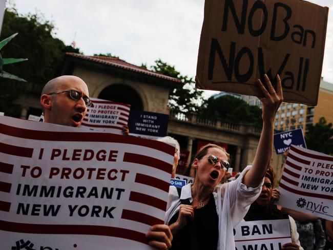 Americans in New York hold a rally to protest Trump’s new travel ban. Picture: Eduardo Munoz Alvarez