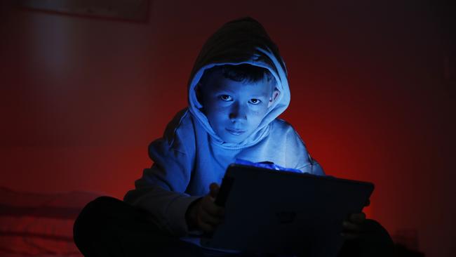 Pablo James pictured at his home where has been caught out playing "Roblox" on his iPad in the middle of night by his mother. Picture: Sam Ruttyn