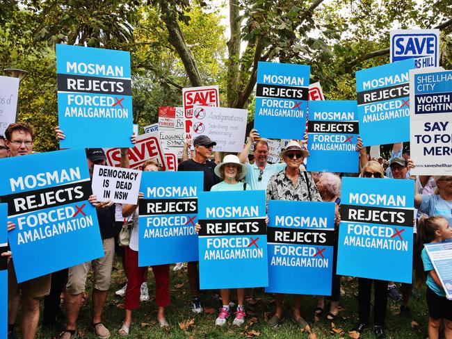 Mosman residents at the Save Our Councils Coalition “Local Democracy — Not Dictatorship” anti-merger rally at Hyde Park in March. Picture: Braden Fastier