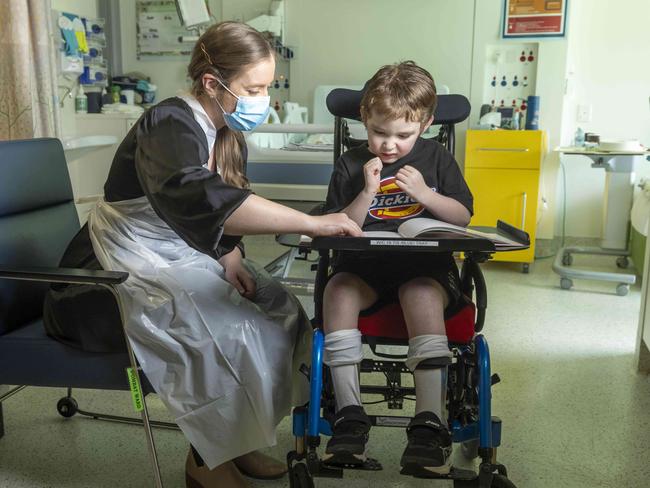 Grade one student Xavier with teacher Tori Julian. Picture: Wayne Taylor