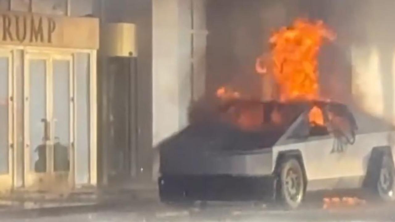 A driver died when his Cybertruck, packed with fireworks and gas cylinders, exploded outside a Trump Hotel in January. Picture: Instagram/Alcides Antunes