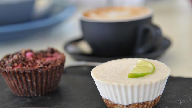 Chocolate raspberry tart and lime cheesecake with a coffee makes for the perfect afternoon treat. Pictures: Stacey Roberts