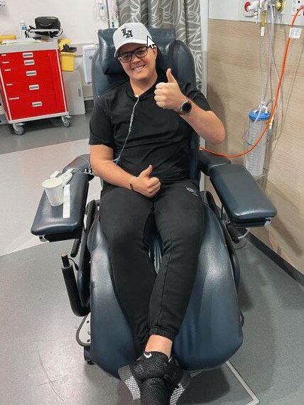 Johnny Ruffo during his chemo treatment this year for brain cancer.