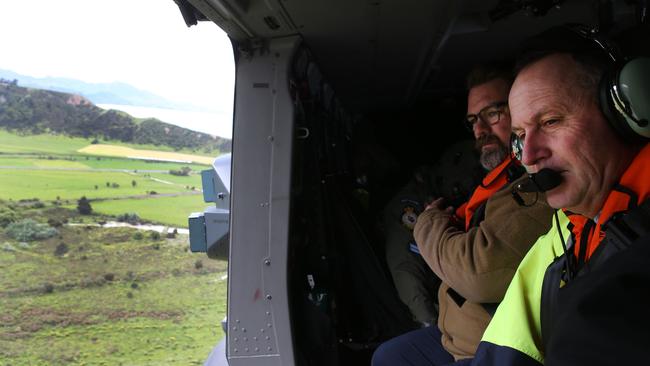 NZ Prime Minister John Key inspects earthquake damage north of Kaikoura. Picture: Mark Mitchell/Getty