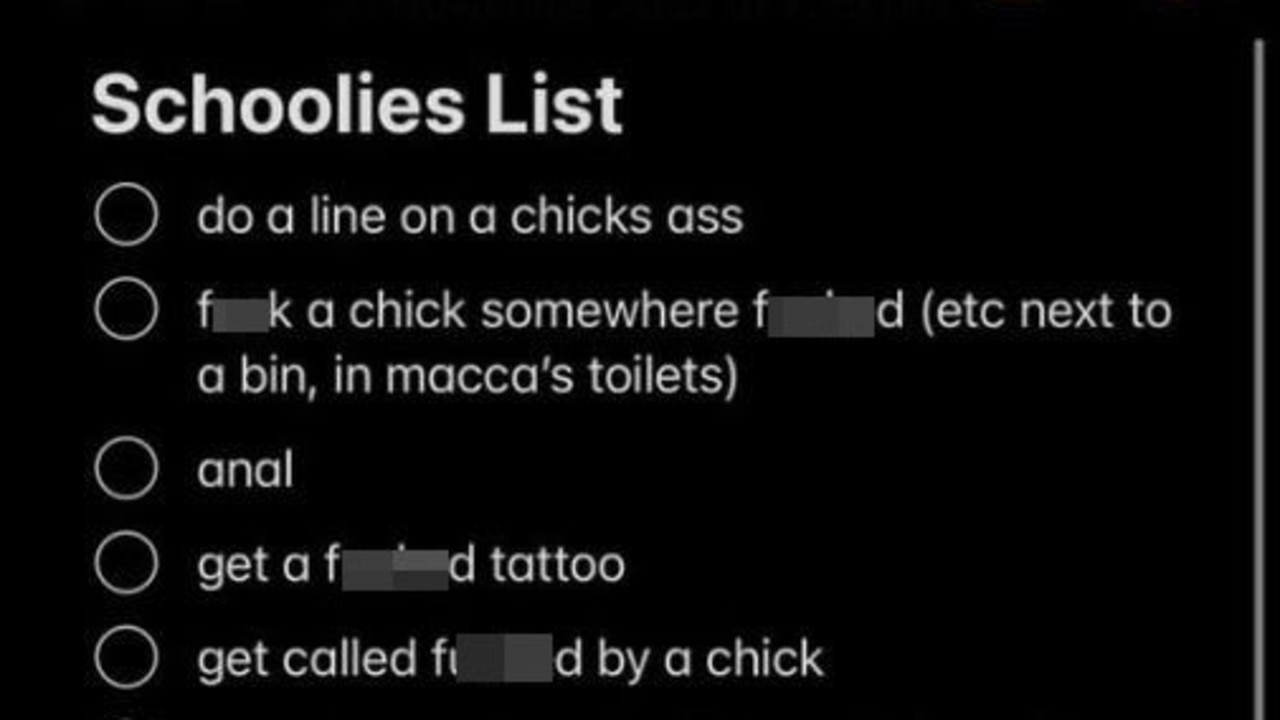 Teen’s disturbing Schoolies ‘checklist’