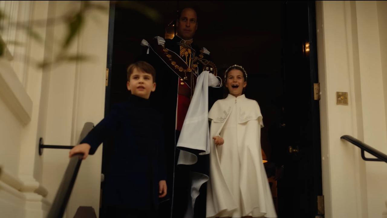 The adorable Prince Louis and Princess Charlotte on the morning of the coronation. Picture: YouTube