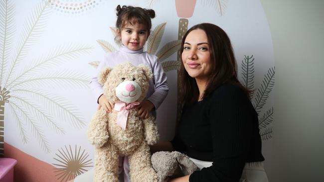 Sarah Novelli and her daughter Adriana at their home in Kareela in the Sutherland Shire. Childcare costs have sky rocketed recently with increases practically absorbing any rebates granted in the recent budget. John Feder/The Australian.