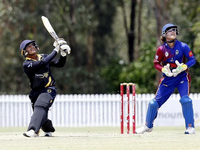 BLacktown's Sehaj Singh sends the ball skyward and is caught by Oliver Makin. Picture: John Appleyard