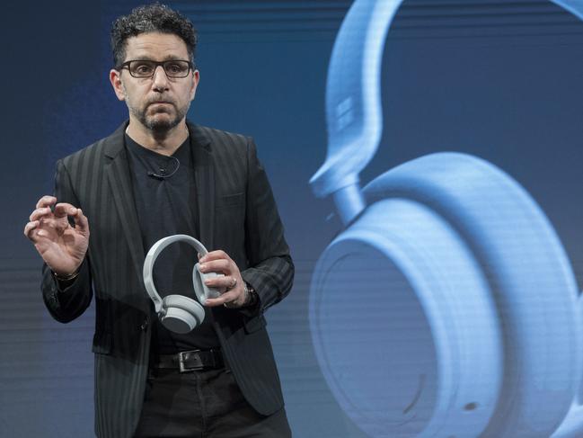 Microsoft Chief Product Officer Panos Panay introduces the Surface Headphones during a news conference, Tuesday, Oct. 2, 2018, in New York. (AP Photo/Mary Altaffer)