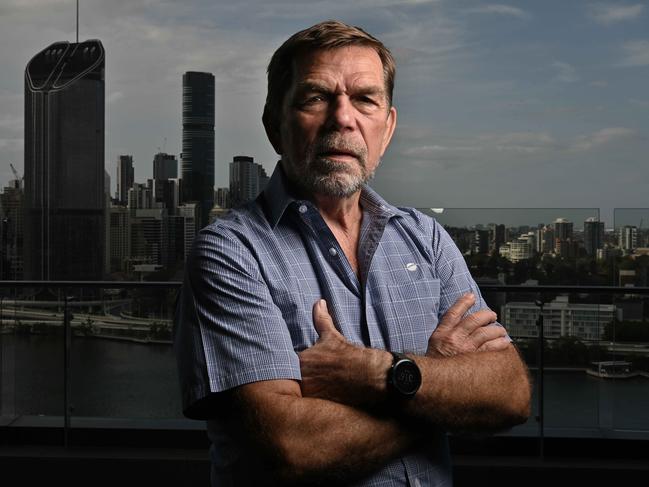 30/09/2021 : Flight Centre chief executive Graham Turner, at his offices which look over the QLD Governments 1 George St building, in the background, South Brisbane. Turner is preparing to challenge Queensland and WA's hard border closures . Lyndon Mechielsen/The Australian