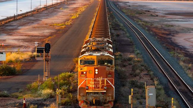 A BHP freight train carrying Australian iron ore to port.