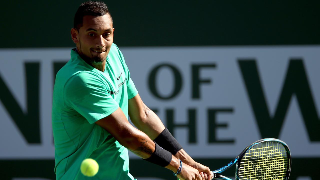 Nick Kyrgios during a clash with Djokovic in 2017. Picture: Getty Images