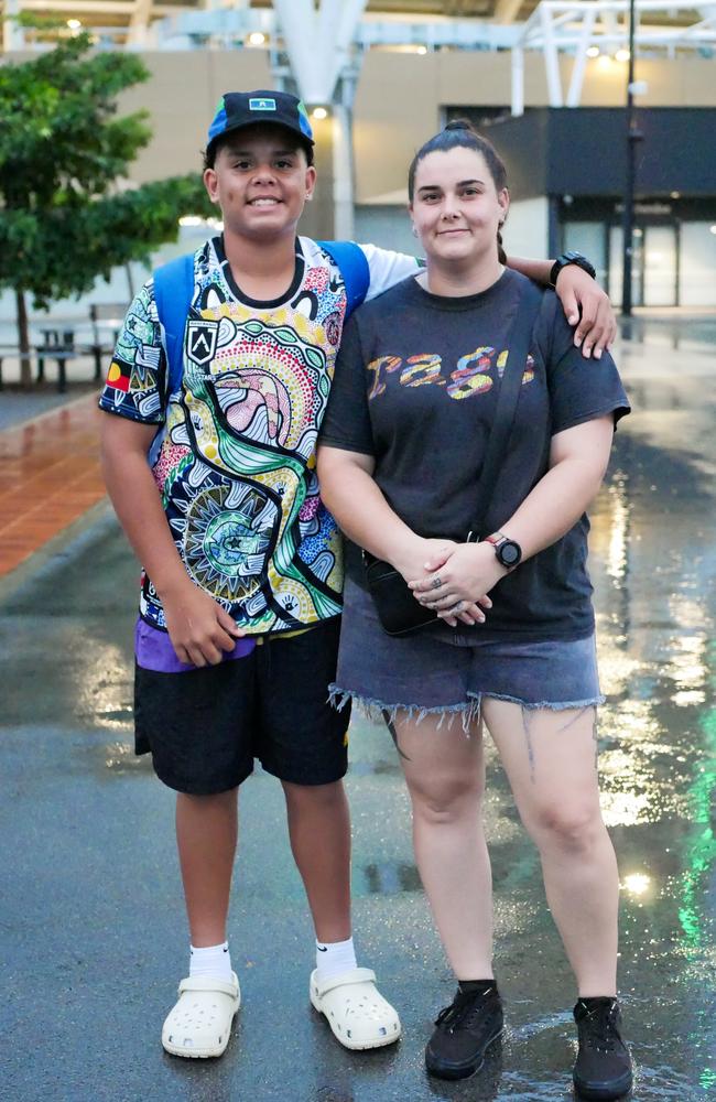 Cade Naseby, 12, and Tyler Naseby head into Queensland Country Bank Stadium for the NRL All Stars on Friday night. Picture: Blair Jackson