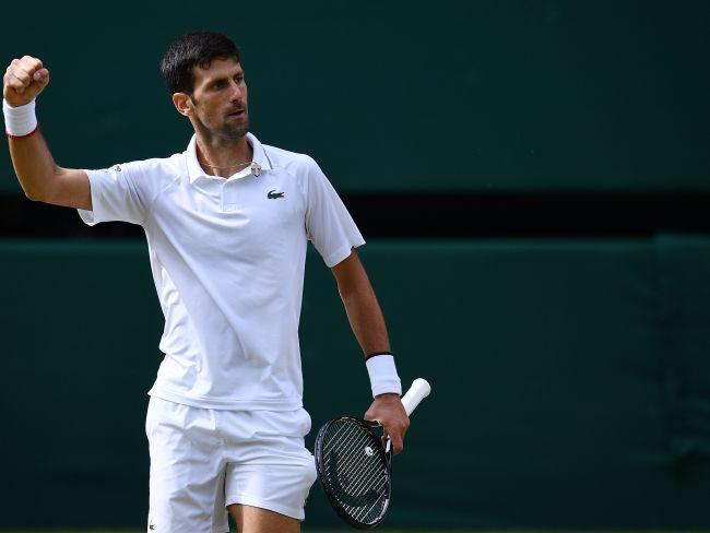 Djokovic celebrates a point during his incredible victory.