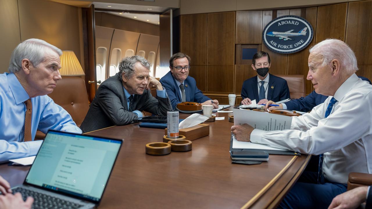 The aircraft has three levels with 4000 square feet of floor space and features a conference and dining room for meetings. Picture: Adam Schultz