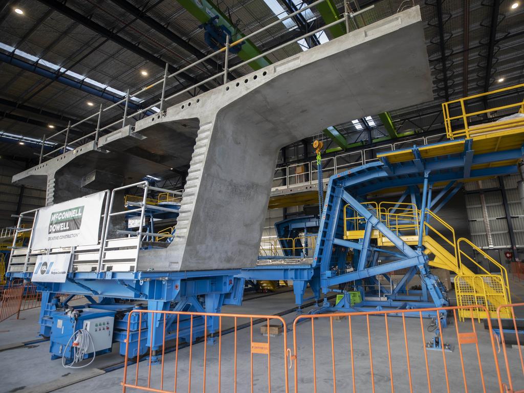 The first segment manufactured at the new Bridgewater Bridge concrete facility at Bridgewater. Picture: Chris Kidd