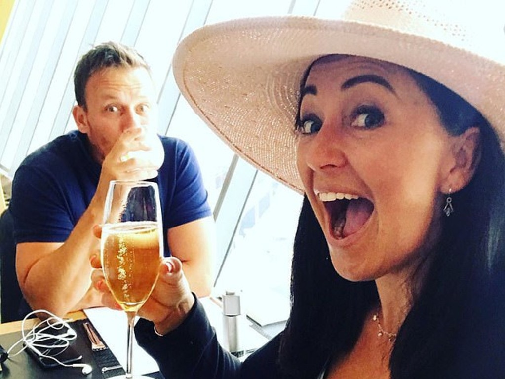 Matthew Shir and Rosie Kelly, the former wife of Stevie Jacobs, toast their lives together. Picture: Instagram