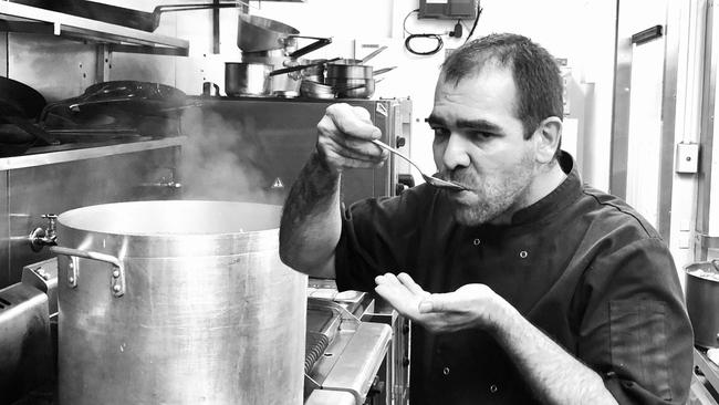 Head Chef Samuel Perrin in the kitchen of La Belle Vie. Photo: Des Houghton.