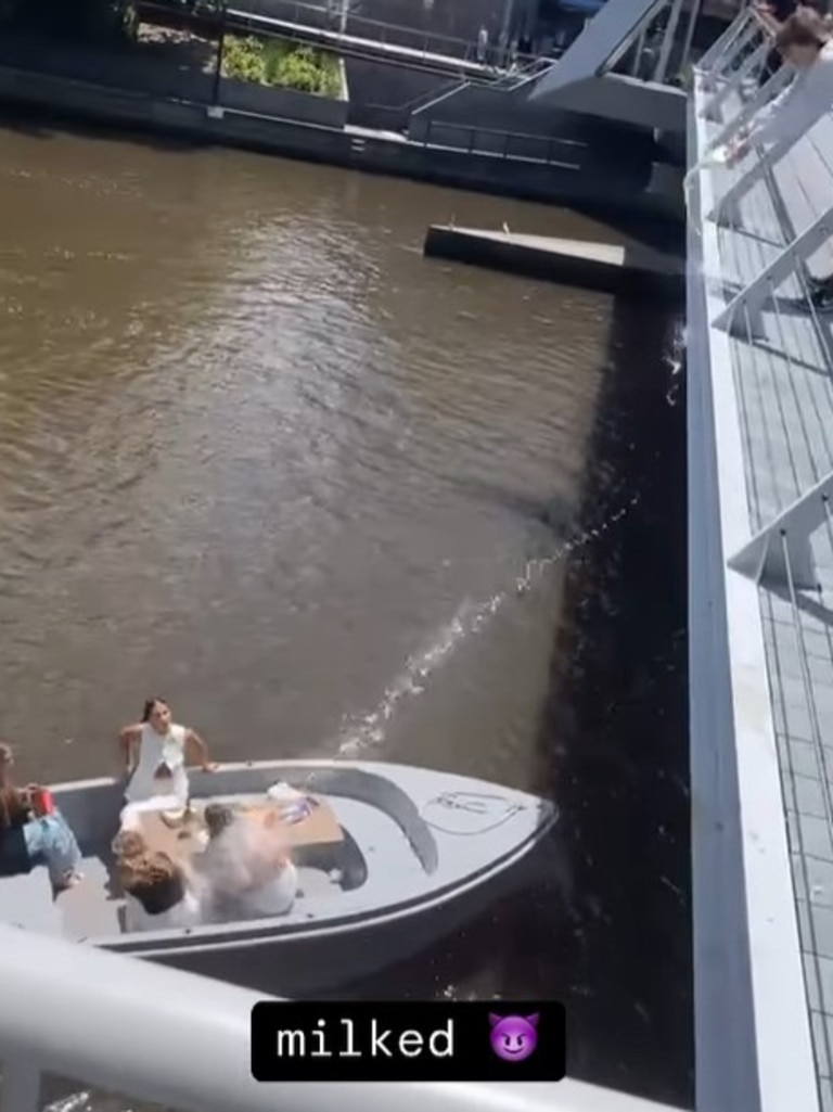 A young Victorian man poured milk on members of the public around the Yarra in Southbank as a prank. Picture: Instagram