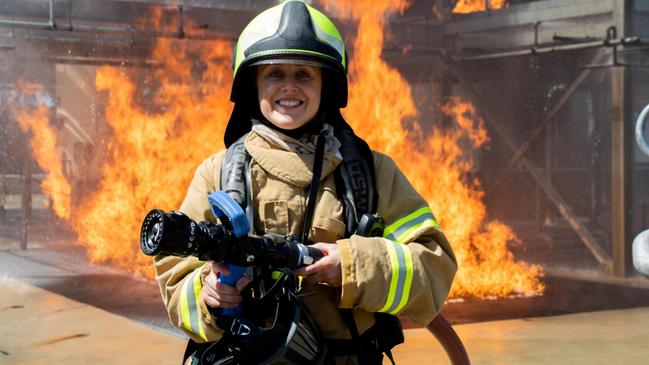 Herald Sun reporter Brianna Travers takes part in a training program. Picture: FRV Fire Rescue Victoria