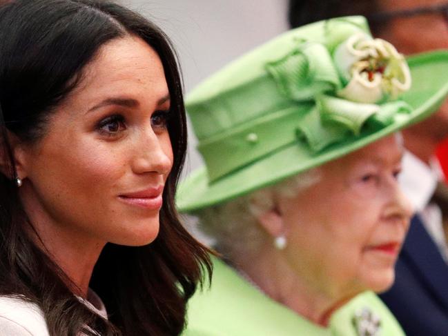 CHESTER, ENGLAND - JUNE 14:  Queen Elizabeth II and Meghan, Duchess of Sussex visits the Storyhouse on June 14, 2018 in Chester, England. Meghan Markle married Prince Harry last month to become The Duchess of Sussex and this is her first engagement with the Queen. During the visit the pair will open a road bridge in Widnes and visit The Storyhouse and Town Hall in Chester.  (Photo by Phil Noble - WPA Pool/Getty Images)