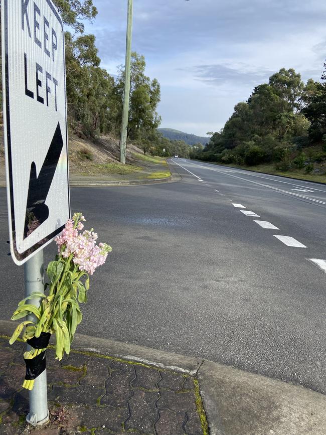 Floral tributes and a small toy unicorn lay at the fatal crash site on Algona Road. Photo: Phil Young