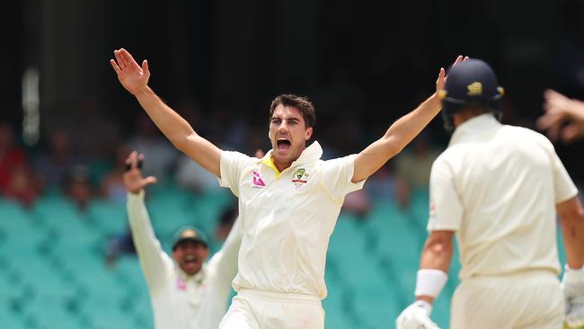 Australia's Pat Cummins successfully appeals for the wicket of England’s Jonny Bairstow during day five of the 5th Ashes Test between Australia and England at the SCG. Picture: Brett Costello