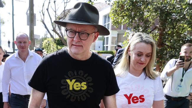 VOICEREF23 Pictured is Prime Minister Anthony Albanese  for the Referendum on The Voice at Balmain Public School polling station today in Balmain, NSW. Picture: Tim Hunter.