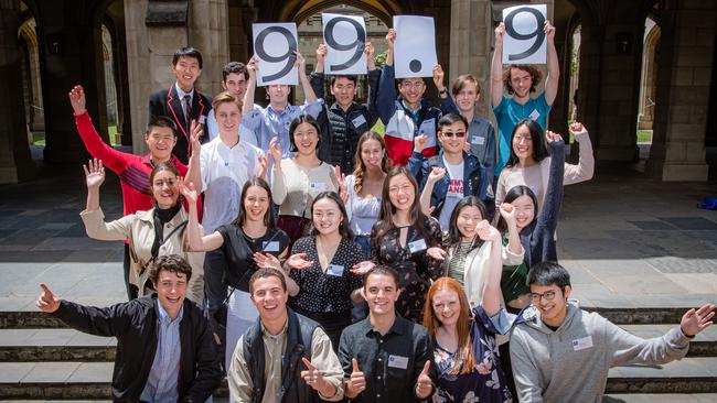 Students who earned ATARs of 99.90 and 99.95 were awarded scholarships at Melbourne University for the Chancellor’s Scholars. Picture: Jason Edwards