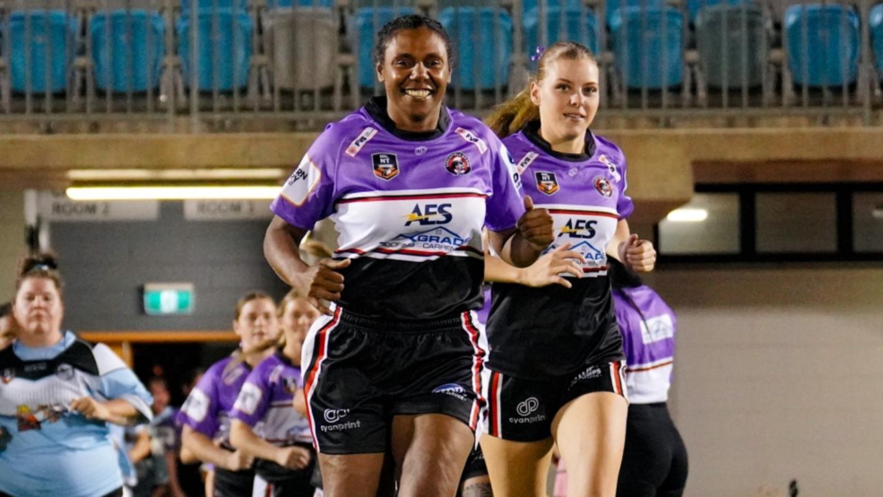 Shari Togo and Kiyanah Toy lead out the Litchfield Bears. Picture: Karen Fowler