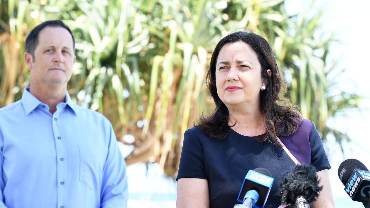 Premier Annastacia Palaszczuk holds a doorstop with Jason Hunt. Photo Patrick Woods / Sunshine Coast Daily.