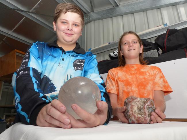 Riley Hudson, 12, and Dayne Lee, 11, ahead of the Townsville Gem and Mineral Club’s annual gem show, to be held on July 22-23. Picture: Blair Jackson