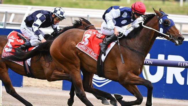 Johnny Get Angry gave Denis Pagan his first Group 1 win as a trainer in the Victoria Derby. Picture: Getty Images