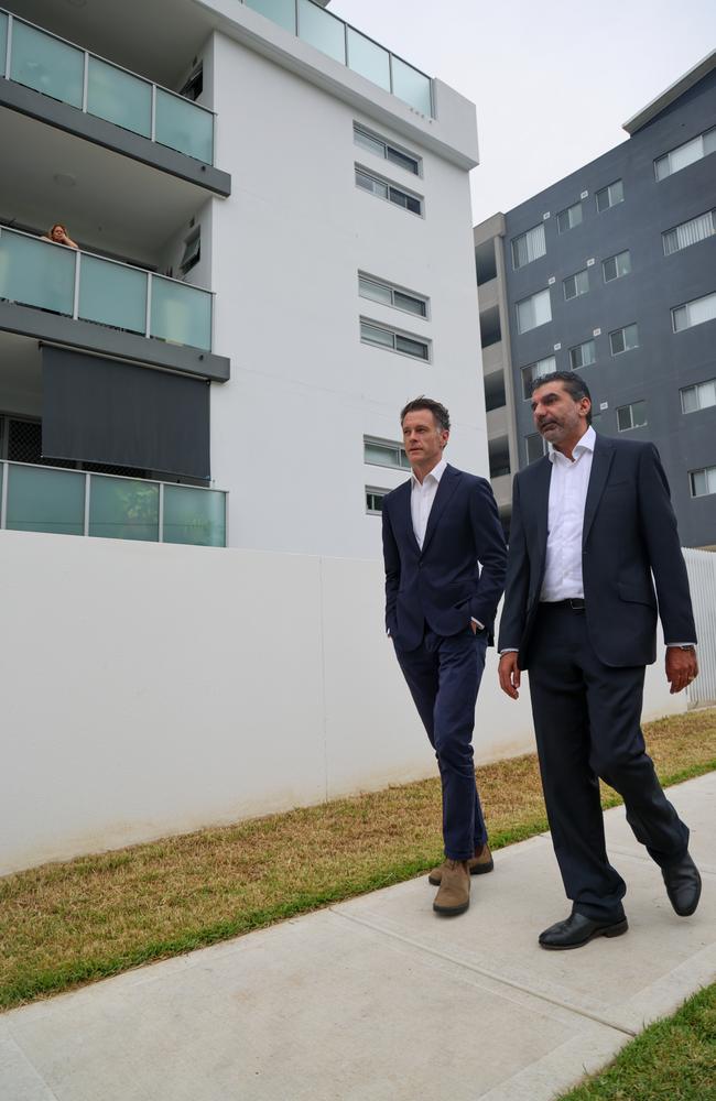 NSW Premier Chris Minns and Dr Greg Greiss, Mayor of Campbelltown visit a new social housing complex in Sydney’s south-west. Picture: Premiers office via NCA NewsWire