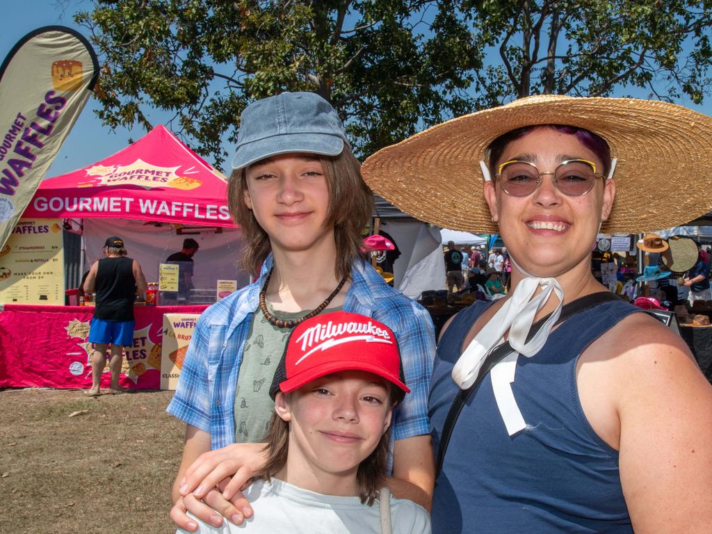 (From left) Tharn, Dexter and Talina Thomas at the Murphys Creek Chilli and Craft carnival. Sunday, September 22, 2024. Picture: Nev Madsen