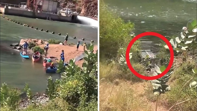 An Australian has captured a chilling detail in a video of a family canoeing across a seemingly harmless lake.