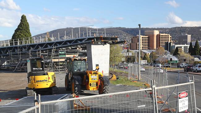 The bridge under construction over the Tasman Highway at the Domain. last month. Picture: SAM ROSEWARNE.