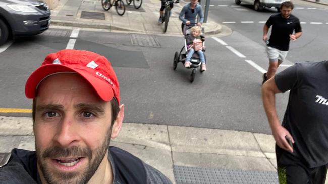 A quick selfie on North Terrace during the epic run. Picture: Supplied