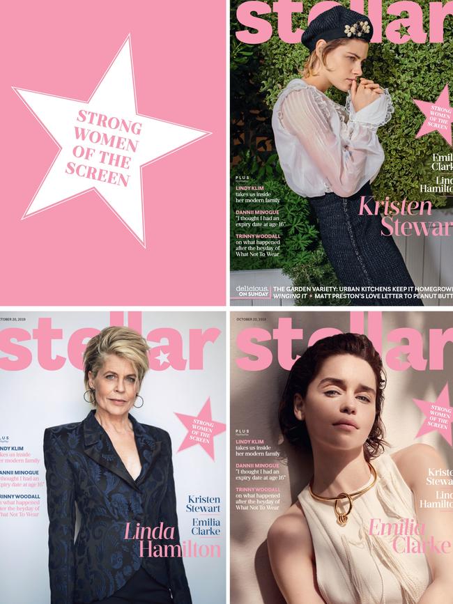 Linda Hamilton is part of Stellar’s “Strong Women of the Screen” series and is one of three covers this Sunday along with Kristen Stewart and Emilia Clarke.