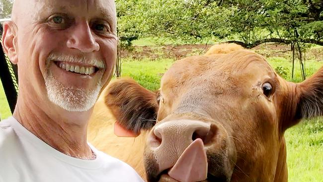 Gold Coast Council candidate Keith Douglas with his bull Rambo.