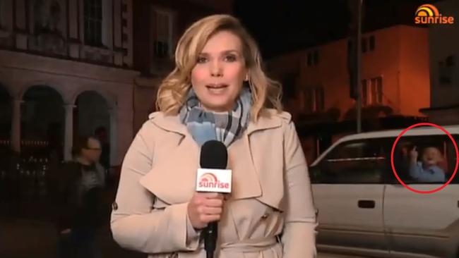 Edwina Bartholomew was given the bird by a child while reporting for Sunrise this morning. Picture: Channel 7.