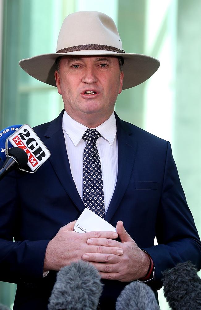 Deputy PM Barnaby Joyce at a press conference at Parliament House in Canberra. Picture Kym Smith