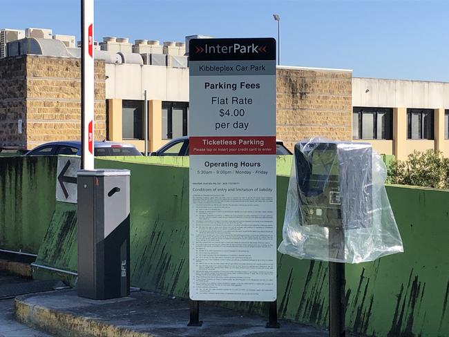 Boom gates have been installed at the Kibbleplex car park with the Lederer Group set to start charging motorists a flat rate of $4 a day. Picture: Richard Noone