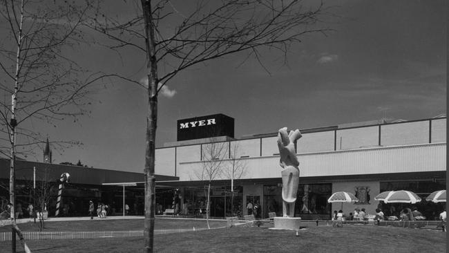 A sculpture on the lawn outside Myer. Picture: Wolfgang Sievers, State Library Victoria