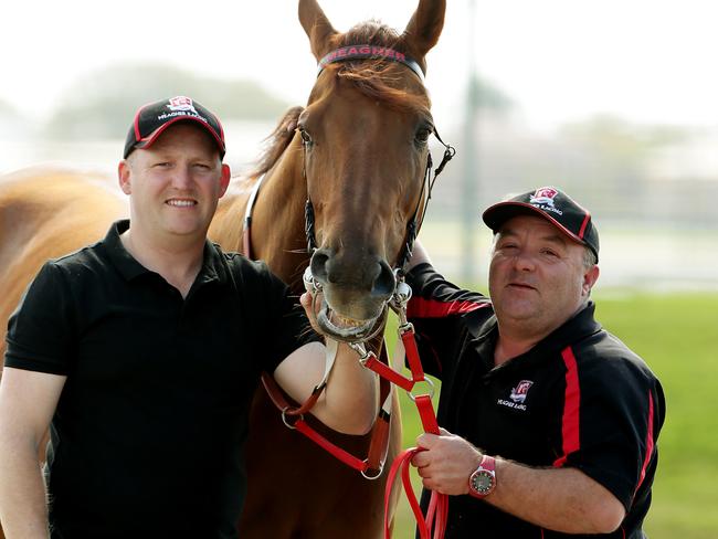 Dan and Chris Meagher with Harada Bay. Pic Mark Calleja