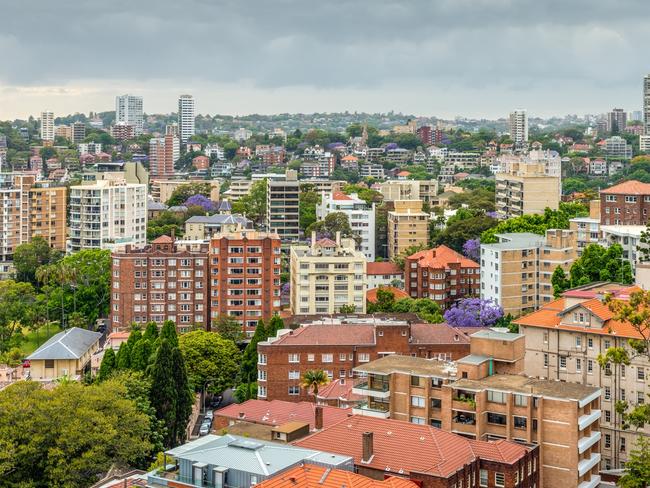 View of Sydney in cloudy weather - full frame horizontal composition - Potts Point district and other